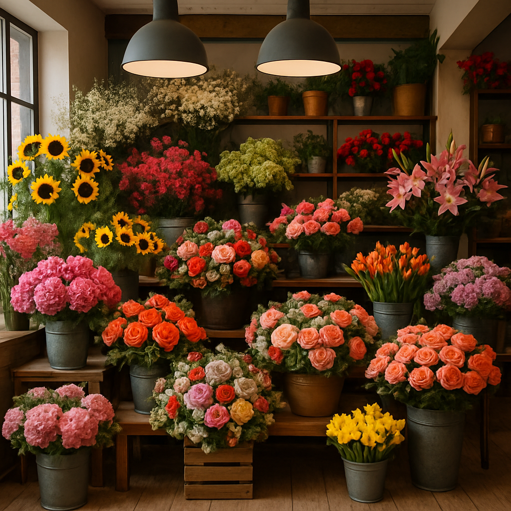 Inside our flower shop showcasing beautiful arrangements